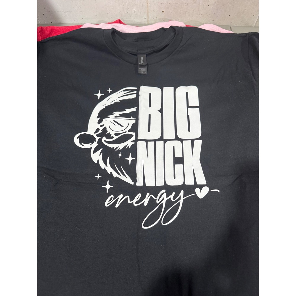 Gildan Big Nick‎ Energy Santa Christmas Graphic T-Shirt Black Womens Large L